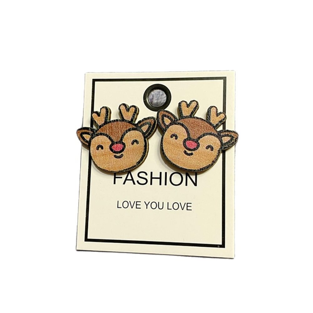 Christmas Stud Earrings Wooden Christmas Tree Snowman Bell Stud Earrings Cute Festive Jewelry for Women-Deer