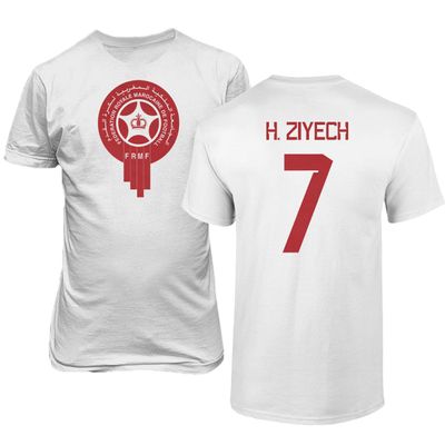 FLAURA Morocco Soccer #7 Ziyech World Football Fans Adult Men's Unisex T-Shirt (White, 4X-Large)
