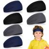 6 Pcs Kids Athletic Sweatbands and Headbands - Football, Sweat-Absorbing Elastic Hairbands for Boys and Youth (Black, Dark Gray, Navy Blue) view 1