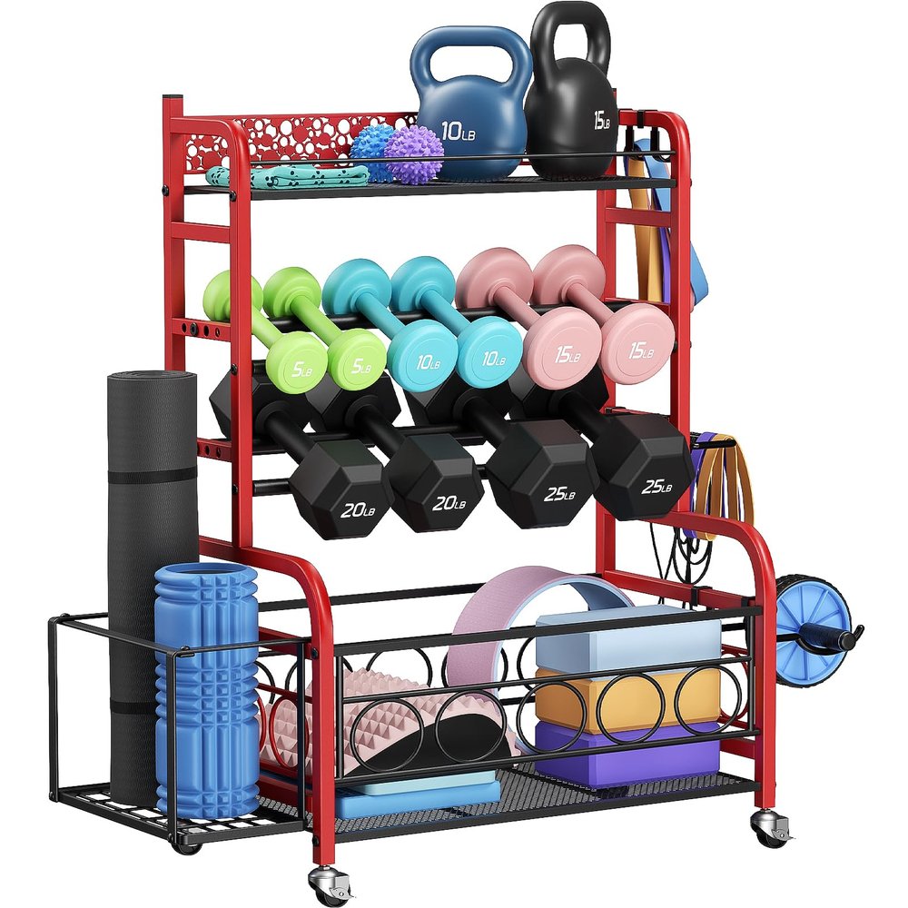 Dumbbell Rack,VOPEAK Weight Rack for Dumbbells, Weight Rack for Home Gym, Home Gym Storage Rack for Yoga Mat Kettlebells and Strength Training Equipment, Weight Storage Rack for Dumbbells with Wheels