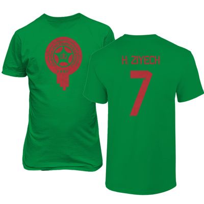 FLAURA Morocco Soccer #7 Ziyech World Football Fans Adult Men's Unisex T-Shirt (Green, 5X-Large)