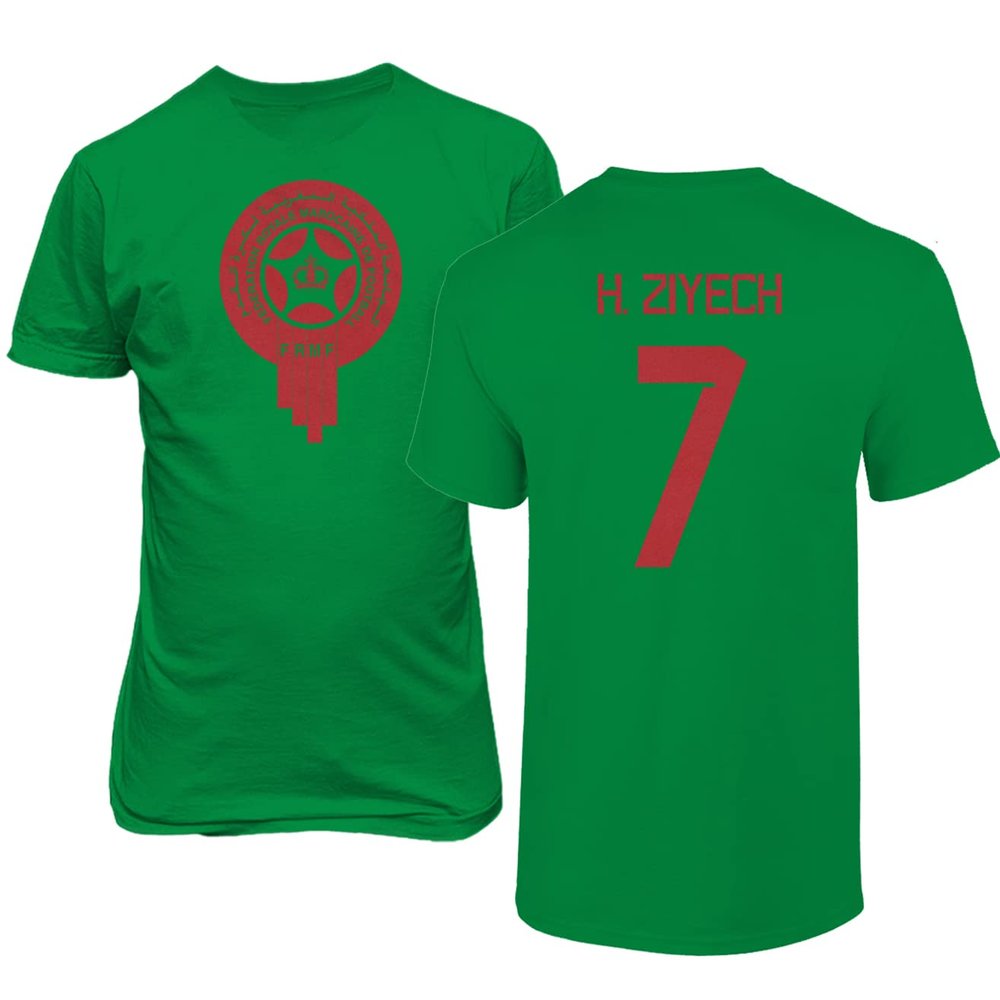 FLAURA Morocco Soccer #7 Ziyech World Football Fans Adult Men's Unisex T-Shirt (Green, 5X-Large)