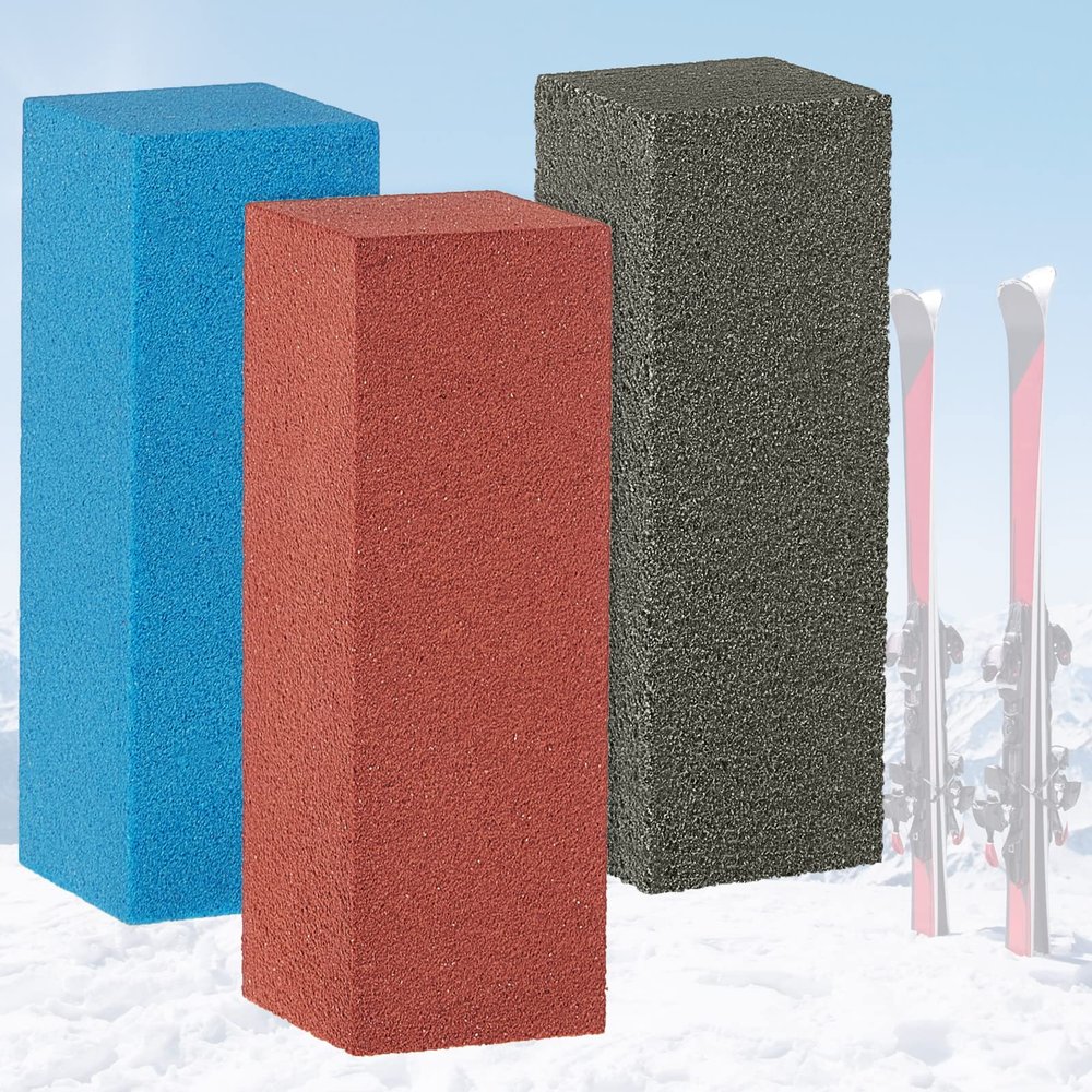 Patelai 3 Pcs Gummy Rubber Edge Tuning Soft Hard Stones Trio Rubber Abrasive Stone Gummy Stone Ski Snowboard Tuning Equipment, 59 x 20 x 20 mm (Red,Gray,Blue)
