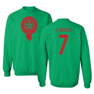 FLAURA Morocco Soccer #7 Ziyech World Football Fans Adult Crewneck Sweater (Green, Small)