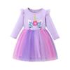 Toddler Kids Baby Girls Long Sleeve Rainbow Unicorn Print Flower Tutu Dress Princess Pageant Birthday Party Dresses Ruffle Tulle Skirt Casual Playwear Winter Fall Gown Clothes Purple Unicorn 5-6 Years view 1