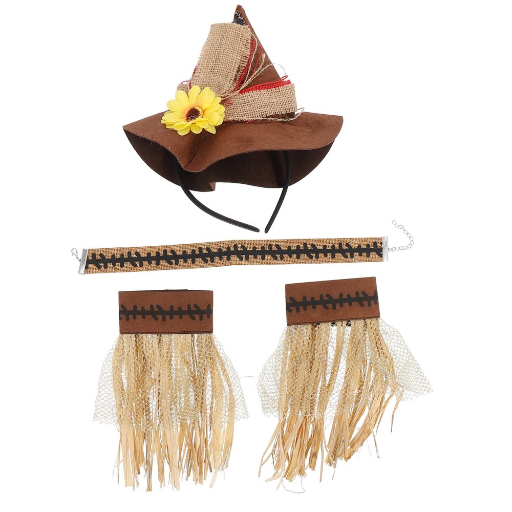 4 Pcs Hat Party Hat Halloween Costume Set with Headband Necklace Wristband Cosplay Costume Accessories Wicked Dress-up for Halloween Decoration