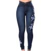 Women's Floral Embroidered Denim Pants Waisted Stretch Slim Skinny Jeans Sexy Button Fly Pencil Jean Trousers (Dark Blue,Small) view 1