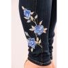 Women's Floral Embroidered Denim Pants Waisted Stretch Slim Skinny Jeans Sexy Button Fly Pencil Jean Trousers (Dark Blue,Small) view 3