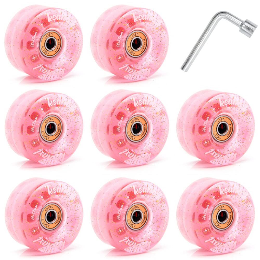 KAUYITWA Roller Skate Wheels 32 x 58mm, 82A and 608RS high-Speed Rotating Bearing Skate Wheels with Bearings Installed for Indoor or Outdoor Double Row Skating and Skateboard (Pink)