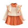 Baby Girls Sweater Skirt Set Kids Girls Sweet Ruffle Top Pleated Skirt Outfit Long Sleeve Twist Sweater Mini Tutu Knit Pleated Skirt for Toddler Fall Winter Light Orange 4-5 Years view 1