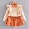 Baby Girls Sweater Skirt Set Kids Girls Sweet Ruffle Top Pleated Skirt Outfit Long Sleeve Twist Sweater Mini Tutu Knit Pleated Skirt for Toddler Fall Winter Light Orange 4-5 Years view 2