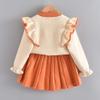 Baby Girls Sweater Skirt Set Kids Girls Sweet Ruffle Top Pleated Skirt Outfit Long Sleeve Twist Sweater Mini Tutu Knit Pleated Skirt for Toddler Fall Winter Light Orange 4-5 Years view 3