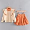 Baby Girls Sweater Skirt Set Kids Girls Sweet Ruffle Top Pleated Skirt Outfit Long Sleeve Twist Sweater Mini Tutu Knit Pleated Skirt for Toddler Fall Winter Light Orange 4-5 Years view 4
