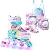 SULIFEEL Rainbow Unicorn Inline Skates for Kids with Adjustable Protective Gear Set Purple Medium view 1