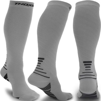 Thoxcare Compression Socks for Women Men 20-30mmHg, Knee High Support Circulation Socks for Medical Flight Travel Sports, 2Pairs-Gray/Black, L/XL