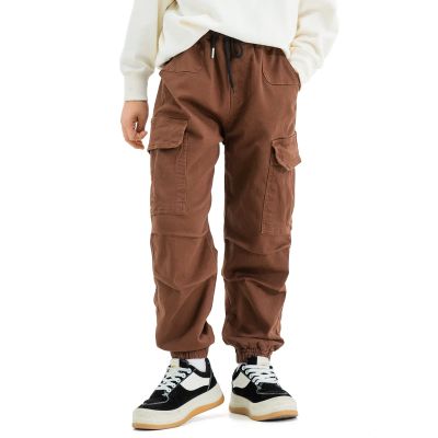 MINI PANDA Boys' Cargo Pant,Husky Boys Adjustable Waist Pants Size 6-16(8, Brown-A)