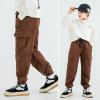 MINI PANDA Boys' Cargo Pant,Husky Boys Adjustable Waist Pants Size 6-16(8, Brown-A) view 3