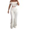 Women Sexy Solid Top Pants Suit Two Piece Off Shoulder Short Sleeve Suit Crop Top High Snowmobile Pants Women White view 1