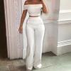 Women Sexy Solid Top Pants Suit Two Piece Off Shoulder Short Sleeve Suit Crop Top High Snowmobile Pants Women White view 2
