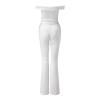 Women Sexy Solid Top Pants Suit Two Piece Off Shoulder Short Sleeve Suit Crop Top High Snowmobile Pants Women White view 3