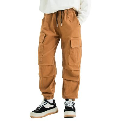 MINI PANDA Boys' Cargo Pant,Husky Boys Adjustable Waist Pants Size 6-16(8, Khaki)