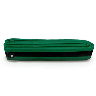 Martial Arts Polyester Belt; Choose Color (Black Stripe), 1.5 in. Width, 8 Rows of Stitching for Karate, Taekwondo, Judo, MMA (Green, Single Wrap 8/Double Wrap 2 - 94 in.)