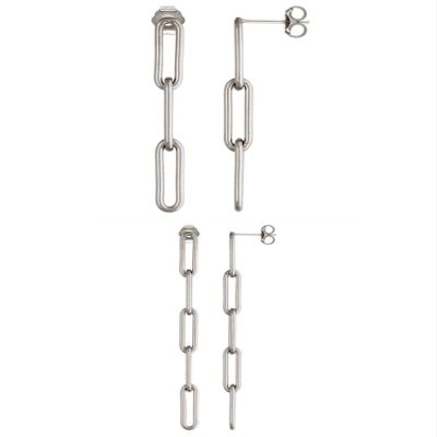 2 Sets of .925 Sterling Silver Ladies Earrings - 1.5" Paperclip Chain (3 Link) Post and 2.4" Paperclip Chain (5 Link) Post - w/ Anti-Tarnish Finish to Last a Lifetime