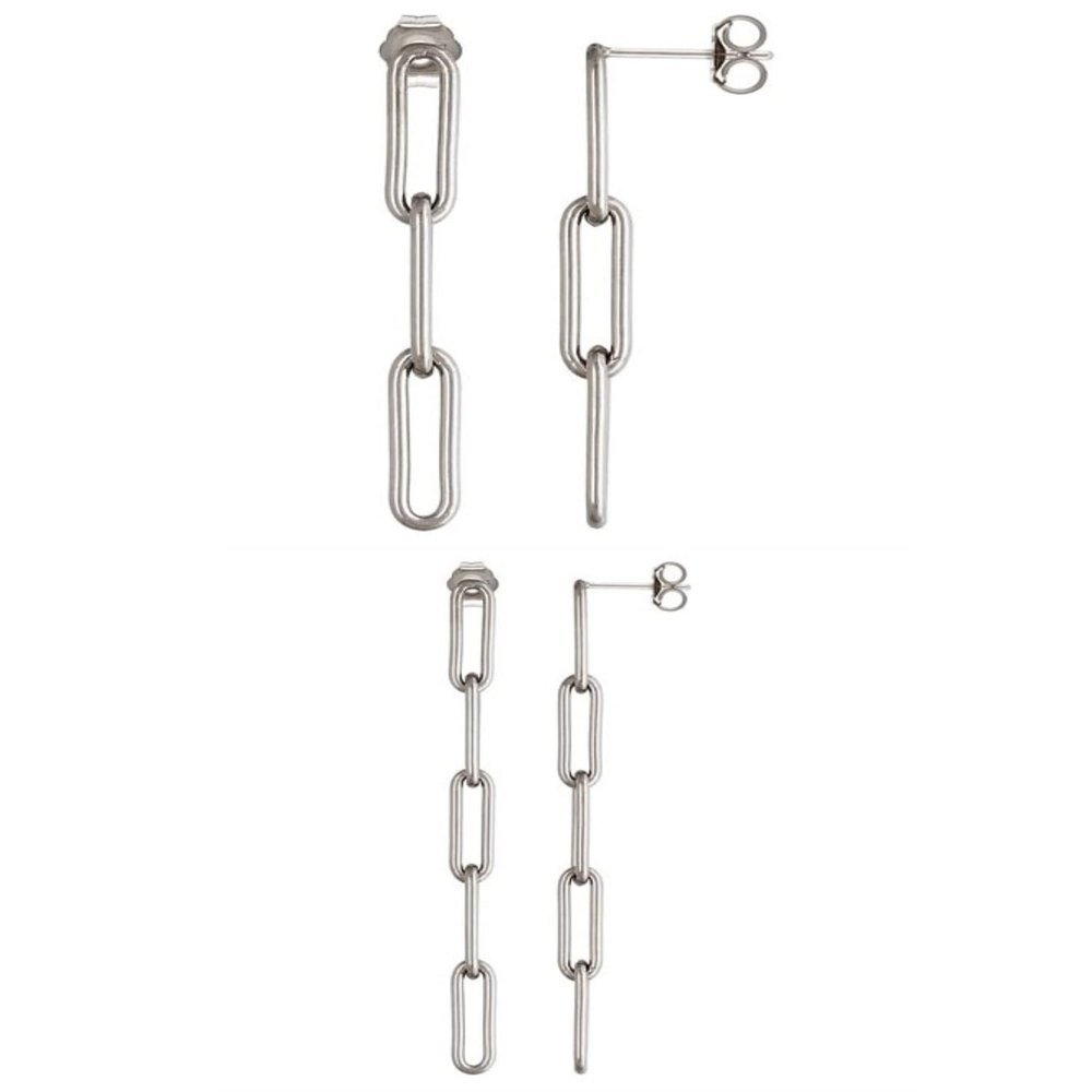 2 Sets of .925 Sterling Silver Ladies Earrings - 1.5" Paperclip Chain (3 Link) Post and 2.4" Paperclip Chain (5 Link) Post - w/ Anti-Tarnish Finish to Last a Lifetime