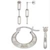 2 Sets of .925 Sterling Silver Ladies Earrings - 1.5" Paperclip Chain (3 Link) Post and 14.0mm Geo Hex Pattern Eurowire Hoop - w/ Anti-Tarnish Finish to Last a Lifetime view 1