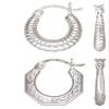 2 Sets of .925 Sterling Silver Ladies Earrings - 15.0mm Scalloped Eurowire Hoop and 15.0mm Geometric Eurowire Hoop - w/ Anti-Tarnish Finish to Last a Lifetime view 1
