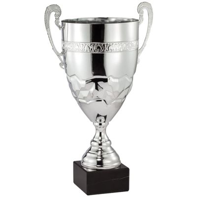 SHOP AWARDS AND GIFTS Silver Trophy Cup on Marble Base with Custom Plate, Engravable Customizable Personalized Award for Employee Recognition, Work, School, Leader, Sports, 17-1/4 Inch
