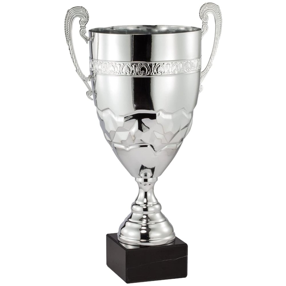 SHOP AWARDS AND GIFTS Silver Trophy Cup on Marble Base with Custom Plate, Engravable Customizable Personalized Award for Employee Recognition, Work, School, Leader, Sports, 17-1/4 Inch