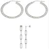 2 Sets of .925 Sterling Silver Ladies Earrings - 3.0x30.0mm Diamond-Cut Eurowire Hoop and 2.4" Paperclip Chain (5 Link) Post - w/ Anti-Tarnish Finish to Last a Lifetime view 1