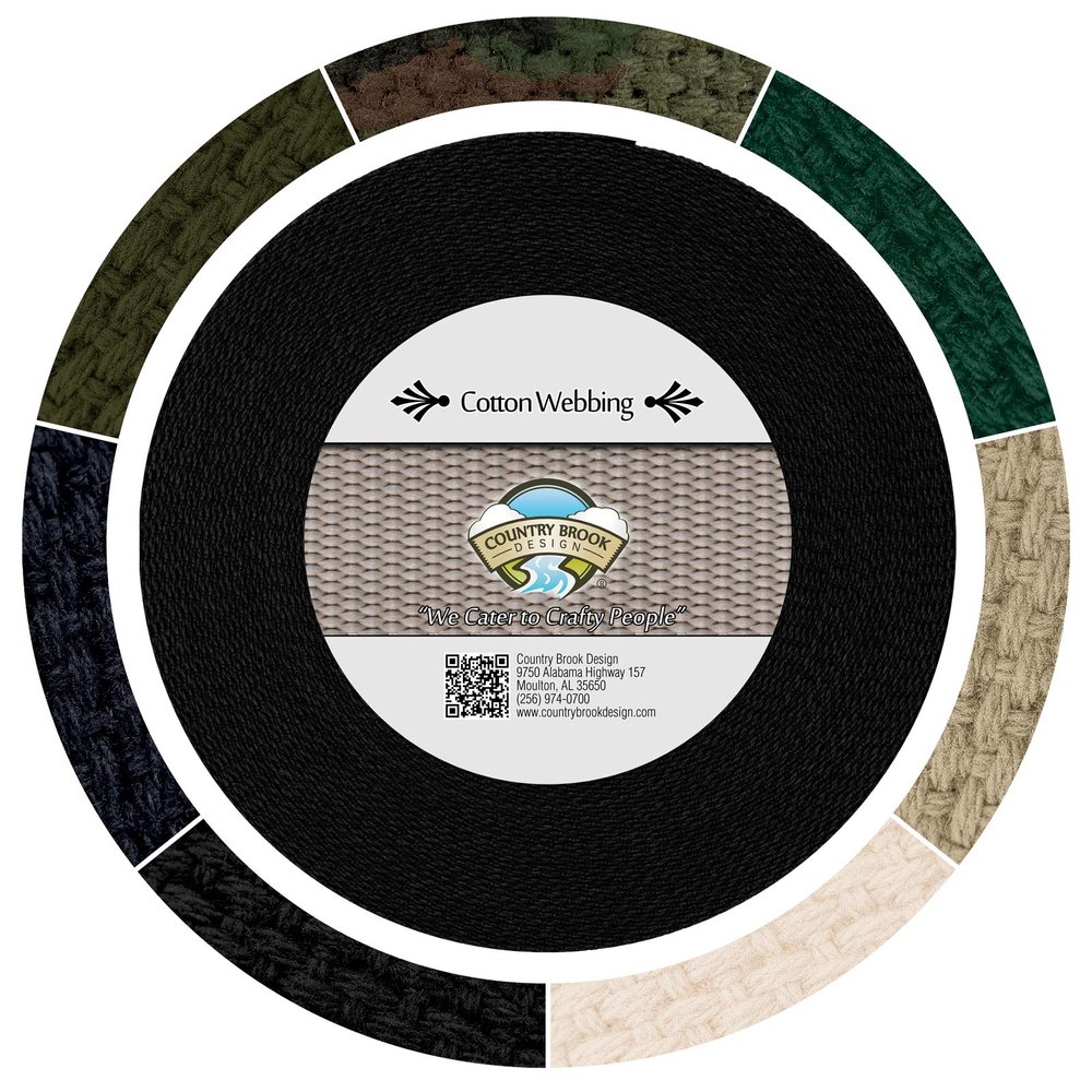 Country Brook Design - Black 1 1/4 Inch Heavy Cotton Webbing, 50 Yards
