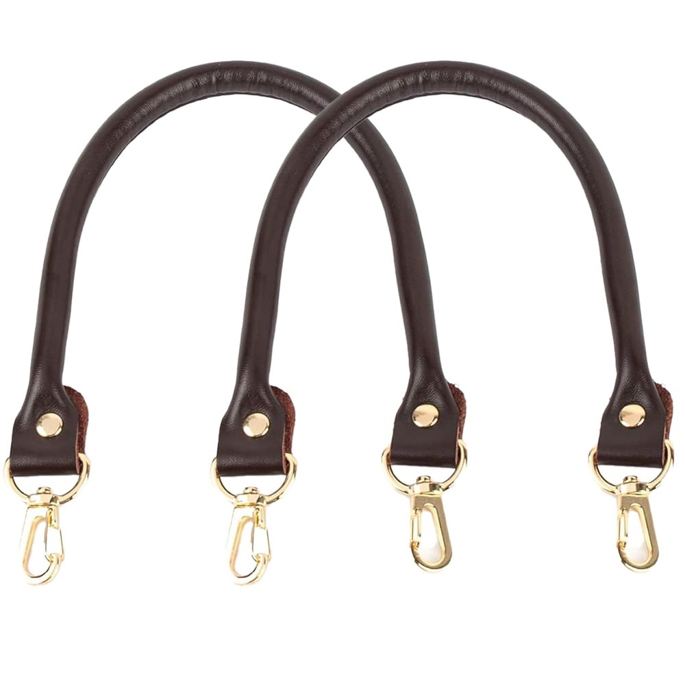 AUEAR, 2 Pack Purse Straps Replacement Leather Handbag Handles Dark Brown with Gold Metal Lobster Buckles