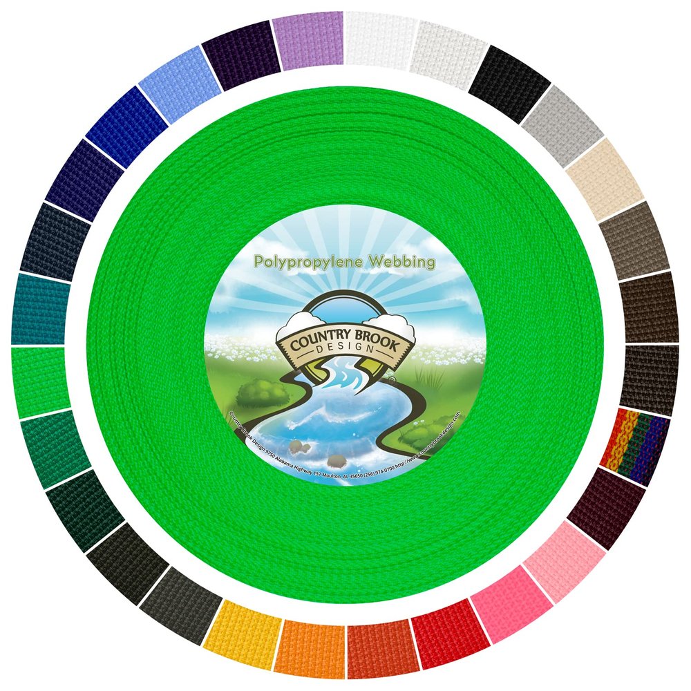 Country Brook Design 1" Webbing - 10/25/50 Yards - 30+ Colors - EDC 1 Inch Polypropylene Webbing for Climbing Outdoors Crafting DIY Gear Repair (Hot Green, 50 Yards)