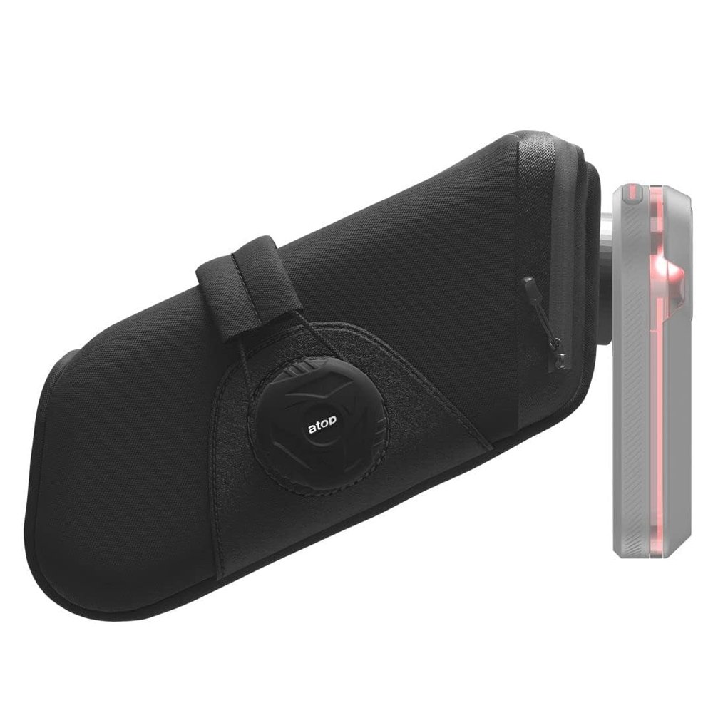 KOM Cycling Saddle Bag - Bike Saddle Bag to Carry Multi-Tool, Tube, Tire Levers, Securely Under Bike Seat featuring for Garmin Varia Mount, ATOP Lacing Dial, and Inner Pocket for Apple AirTag.