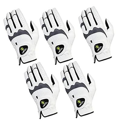 HIRZL Trust Hybrid  Mens All Weather Golf Glove | Kangaroo Leather | Ultimate Grip and Ergonomic Fit, White/Black, Extra Large, Worn on Left Hand (Pack of 5)