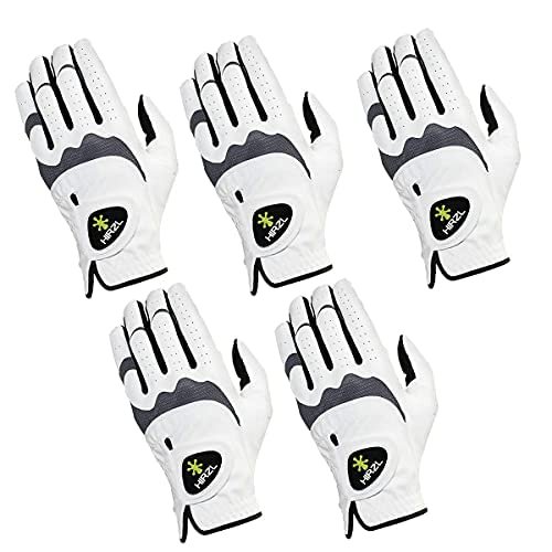 HIRZL Trust Hybrid  Mens All Weather Golf Glove | Kangaroo Leather | Ultimate Grip and Ergonomic Fit, White/Black, Extra Large, Worn on Left Hand (Pack of 5)