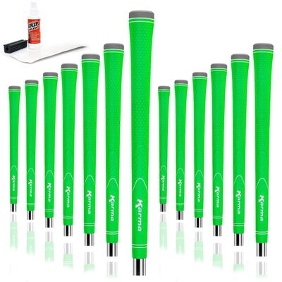 Karma Neion II Green Men's Standard Golf Grip Kit with 13 Golf Grips, Tape Strips, Solvent, Rubber Shaft clamp