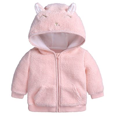 Infant Girls Winter Coat Rabbit Ears Hooded Jacket Fleece Zipper Thicken Windproof Car Seat Coats (Pink, 12-18 Months)