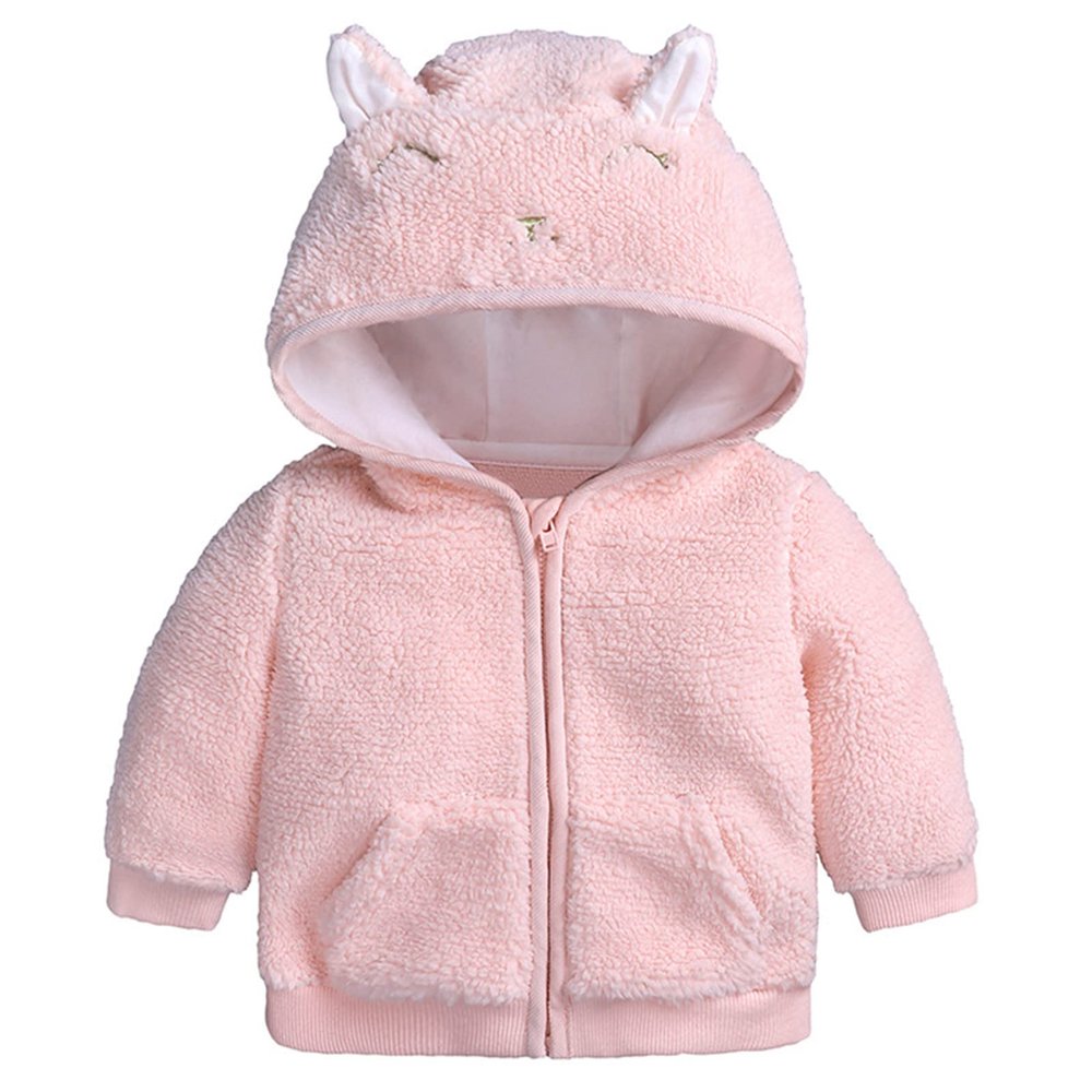 Infant Girls Winter Coat Rabbit Ears Hooded Jacket Fleece Zipper Thicken Windproof Car Seat Coats (Pink, 12-18 Months)