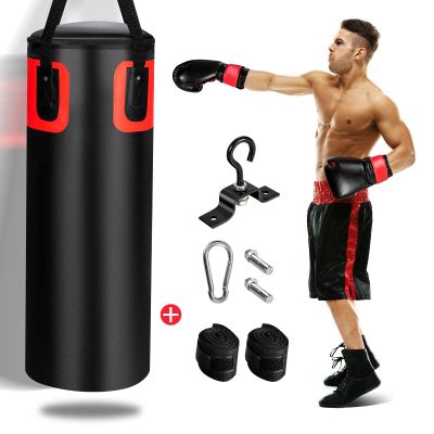 GYMAX Punching Bag Set, 56lbs Prefilled Heavy Duty Boxing Bag for Adults with 12OZ Punching Gloves & Two 95" Hand Wraps, 360Hanging Kick Punching Bag for MMA Karate