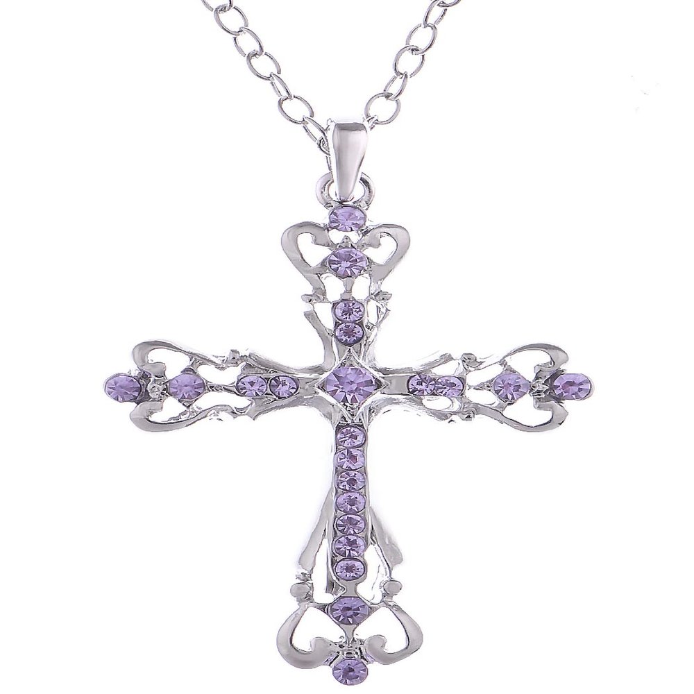 Alilang Womens Clear Crystal Rhinestones Celtic Holy Cross Pendant Necklace, Laver