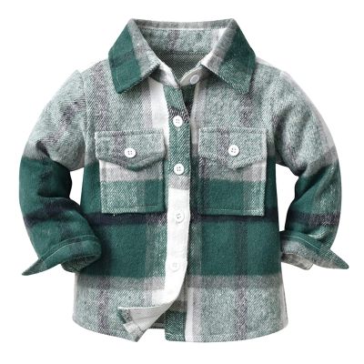 Kids Toddler Baby Boys Autumn Winter Plaid Cotton Long Sleeve Cardigan Jacket Dinosaur Shirts for (Green, 0-6 Months)