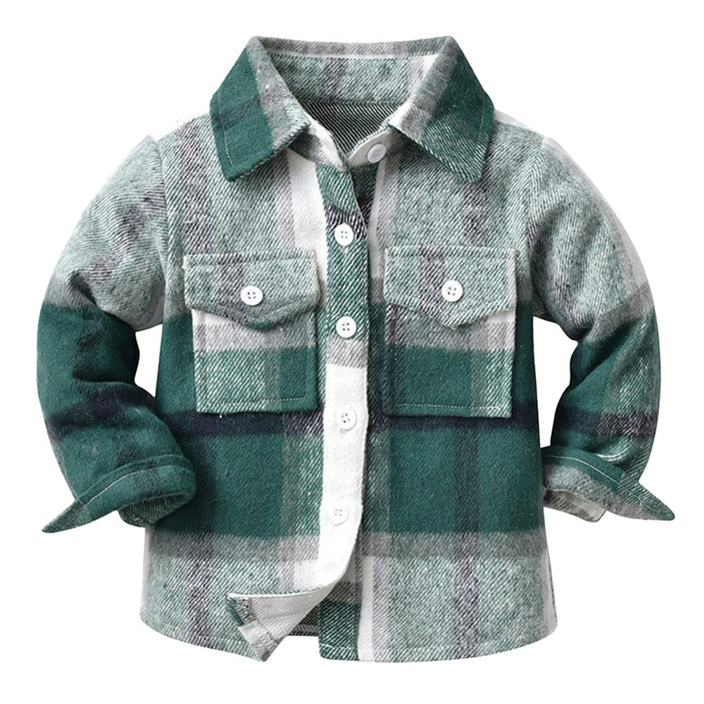 Kids Toddler Baby Boys Autumn Winter Plaid Cotton Long Sleeve Cardigan Jacket Dinosaur Shirts for (Green, 0-6 Months)