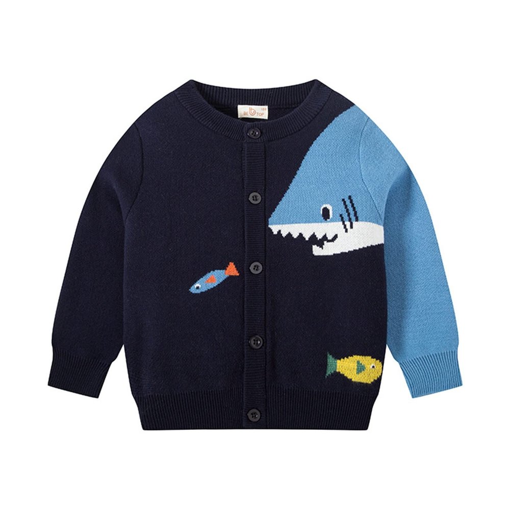 Kids Toddler Baby Boys Autumn Winter Cotton Long Sleeve Shark Fish Cardigan Coat Boys Sweat Shirt (A, 5-6 Years)