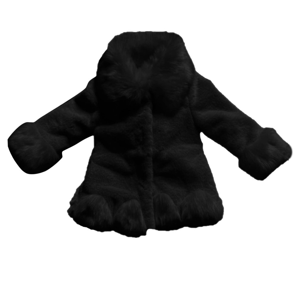 Toddler Girls Jacket Fall Winter Toddler Infant Kids Fleece Collar Soild Jackets Warm Woolen (Black, 12-18 Months)
