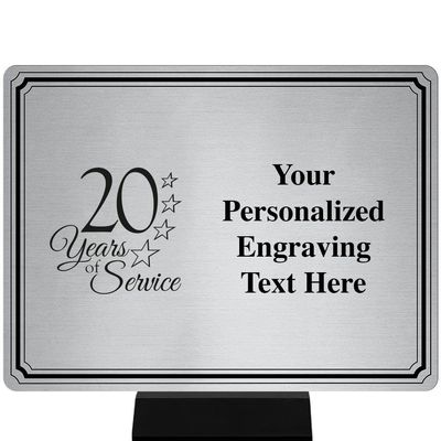 Customized 20 Years of Service Plaque Award, 8"x6" Silver Color Printed Metal Recognition Trophy Award