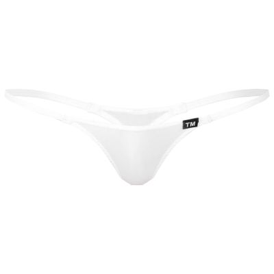 Daenrui Men's Mesh Sheer See Through Low Rise G-String T-Back Micro Mini Thongs Bikini Briefs Underwear White Medium